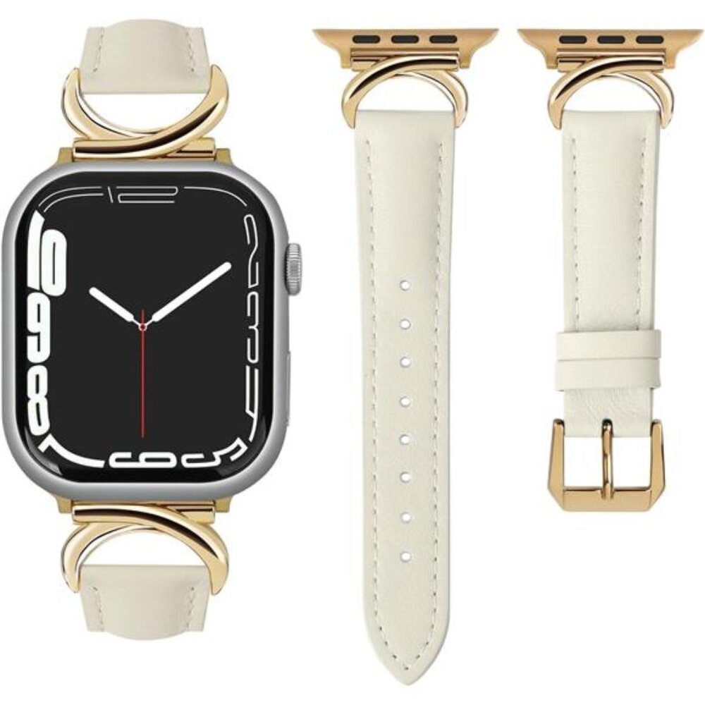NEW Luxury Leather Apple Watch Band Gold Buckle